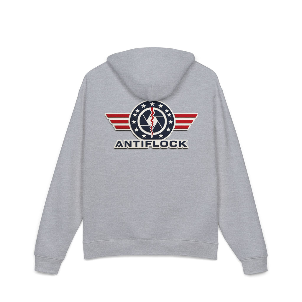 Patriotic 'ANTIFLOCK' Hoodie – Vintage Flag Wings Graphic